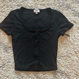 Superdown Black Ribbed Henley Tee